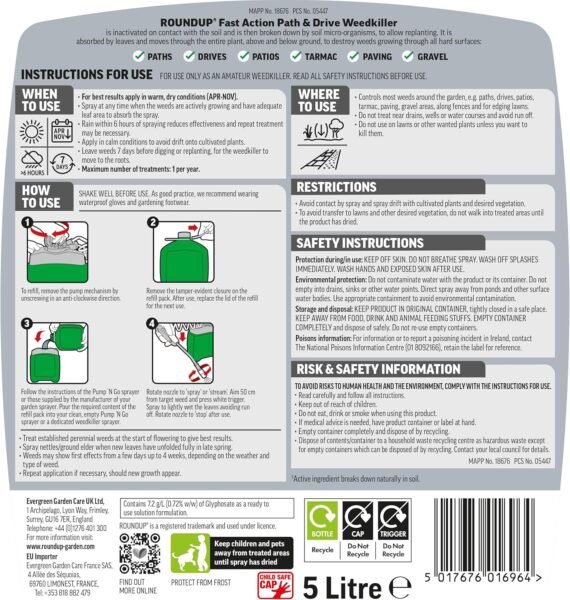 Roundup Fast Action Path & Drive Ready to Use Weedkiller Refill 5L