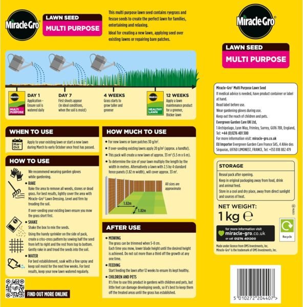 Miracle-Gro Multi Purpose Lawn Seed – 33m² (1kg box)