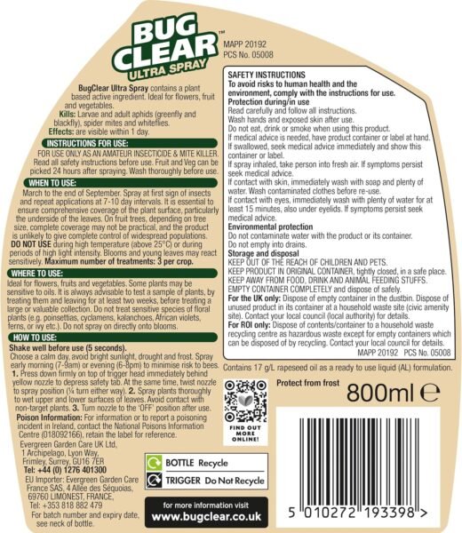 Bugclear Ultra Spray 800ml (4) BugClear Ultra Spray – 800 ml Ready-to-Use Insect Killer for Flowers, Fruit & Vegetables