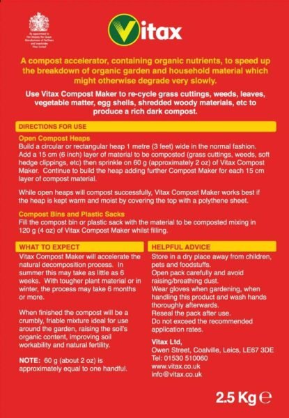 Compost Maker 2.5Kg (3) Vitax Compost Maker 2.5Kg – Speeds Up Composting for Rich, Fertile Garden Soil