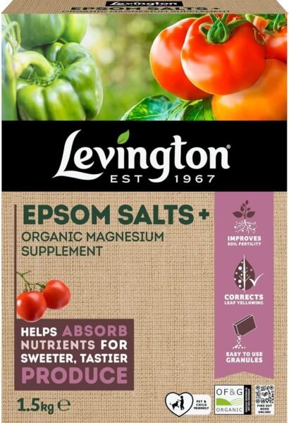 Epsom Salts+ 1.5Kg (1) Levington Epsom Salts+ 1.5kg – Magnesium Sulfate Fertiliser for Healthy Plants