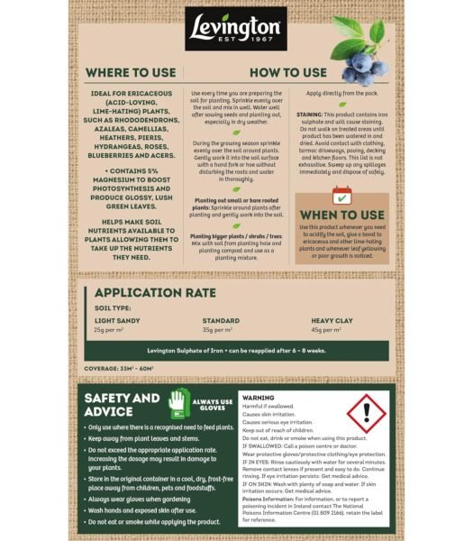 Levingtion Sulphate of Iron 1.5Kg (2) Levington Sulphate of Iron 1.5kg – Lawn Tonic & Soil Conditioner for Greener Grass