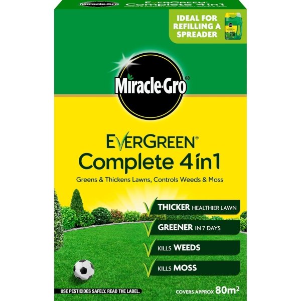 Miracle-Gro Complete 4 in 1 80m2 (1) Miracle-Gro Complete 4 in 1 80m² 2.8kg – Kills Weeds, Feeds Grass & Controls Moss for a Greener Lawn