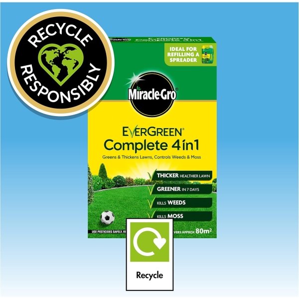 Miracle-Gro Complete 4 in 1 80m2 (5) Miracle-Gro Complete 4 in 1 80m² 2.8kg – Kills Weeds, Feeds Grass & Controls Moss for a Greener Lawn