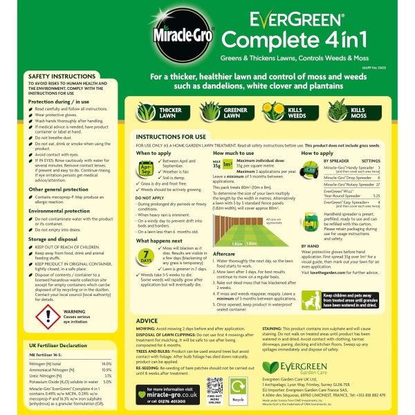 Miracle-Gro Complete 4 in 1 80m2 (6) Miracle-Gro Complete 4 in 1 80m² 2.8kg – Kills Weeds, Feeds Grass & Controls Moss for a Greener Lawn
