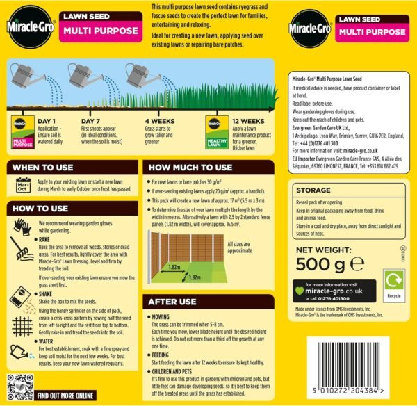 Miracle-Gro Multi Purpose Lawn Seed 17m2 (500g)
