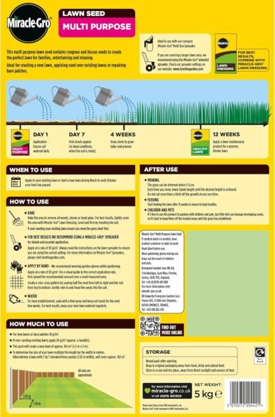 Miracle-Gro Multi Purpose Lawn Seed – 165m² (5kg bag)
