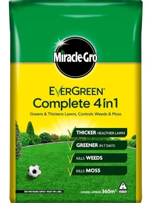 Miracle-Gro® Evergreen Complete 4 in 1 360m2 (1) Miracle-Gro Evergreen Complete 4 in 1 Lawn Feed, Weed & Moss Killer – 360m² Coverage