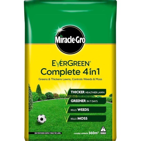 Miracle-Gro® Evergreen Complete 4 in 1 360m2 (1) Miracle-Gro Evergreen Complete 4 in 1 Lawn Feed, Weed & Moss Killer – 360m² Coverage