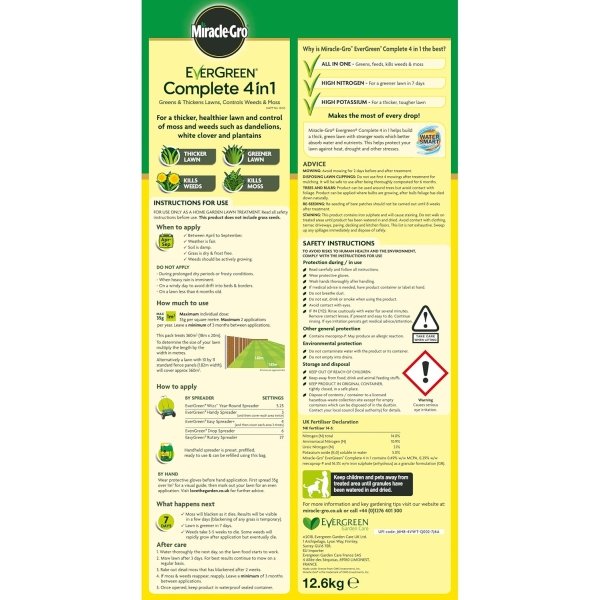 Miracle-Gro® Evergreen Complete 4 in 1 360m2 (4) Miracle-Gro Evergreen Complete 4 in 1 Lawn Feed, Weed & Moss Killer – 360m² Coverage
