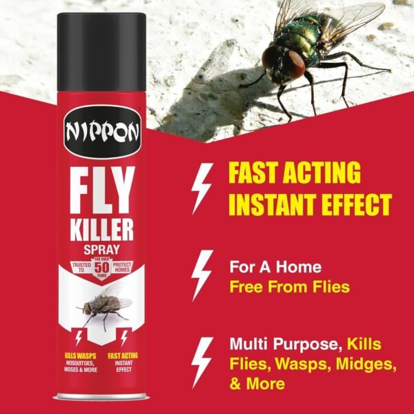 Nippon Fly & Wasp Killer Spray 300ml (2) Nippon Fly & Wasp Killer Spray 300ml – Fast-Acting Aerosol Insecticide for Flies, Wasps & Flying Insects
