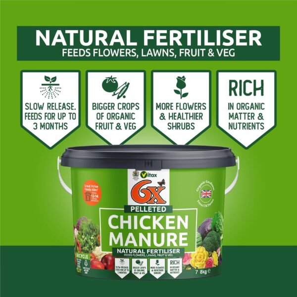 Pelleted Chicken Manure Fertiliser 7Kg (4) 6X Pelleted Chicken Manure Fertiliser 7Kg – Organic, Natural Soil & Plant Feed