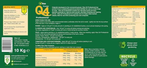 Q4 10Kg (3) Vitax Q4 Fertiliser 10Kg Powder – All-Purpose Plant Food for Flowers, Vegetables & Lawns
