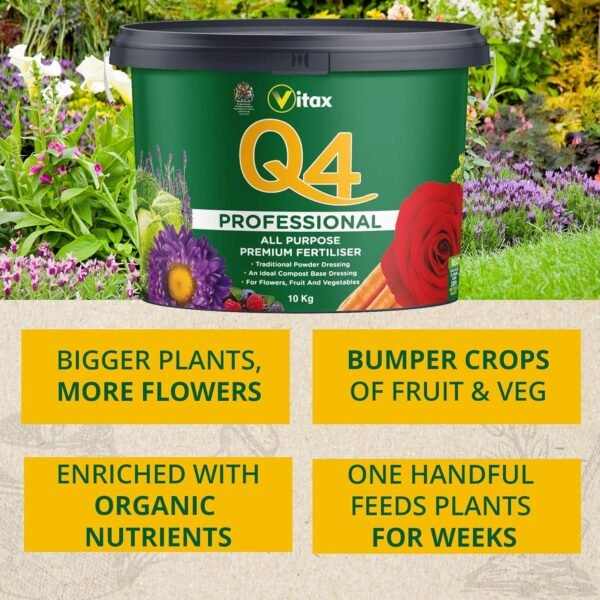 Q4 10Kg (4) Vitax Q4 Fertiliser 10Kg Powder – All-Purpose Plant Food for Flowers, Vegetables & Lawns