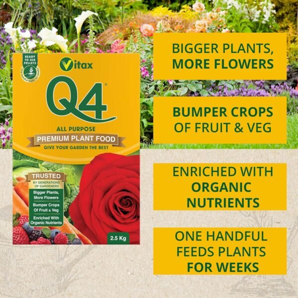 Q4 2.5Kg (3) Vitax Q4 Fertiliser Pellets 2.5Kg – All-Purpose Plant Food for Flowers, Vegetables & Lawns