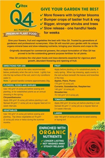 Q4 2.5Kg (5) Vitax Q4 Fertiliser Pellets 2.5Kg – All-Purpose Plant Food for Flowers, Vegetables & Lawns