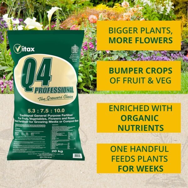Q4 20Kg (2) Vitax Q4 Fertiliser 20Kg Powder – All-Purpose Plant Food for Flowers, Vegetables & Lawns