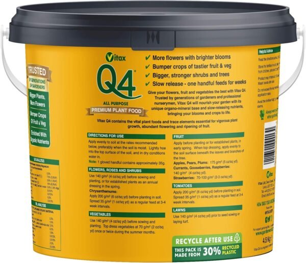 Q4 4.5Kg (2) Vitax Q4 Fertiliser Pellets 4.5Kg – All-Purpose Plant Food for Flowers, Vegetables & Lawns
