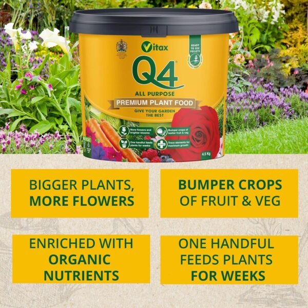 Q4 4.5Kg (3) Vitax Q4 Fertiliser Pellets 4.5Kg – All-Purpose Plant Food for Flowers, Vegetables & Lawns
