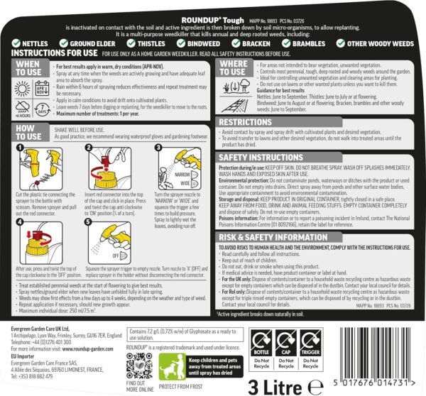 Roundup Ready to Use Tough Weedkiller 3L (5) Roundup Ready to Use Tough Weedkiller 3L