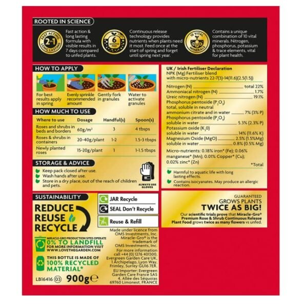 61VSCkOcCFL Miracle-Gro Granular Plant Food for Roses & Shrubs 900g – Continuous Feed Fertiliser