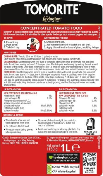 71DdyCC4g1L._SL1500_ Levington Tomorite Concentrate 1L + 20% Free – Premium Tomato & Fruiting Plant Feed