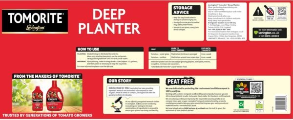 Levington Tomorite Peat-Free Deep Planter – 46L Premium Grow Bag for Tomatoes, Vegetables & Herbs