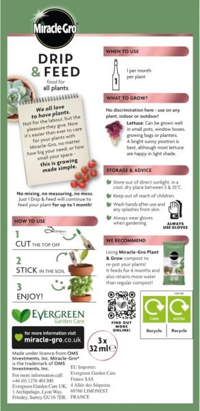 81jmiZgS+EL._AC_SL1500_ Miracle-Gro Drip & Feed All Purpose – Pack of 3 Liquid Plant Feeders for 1 Month’s Nourishment