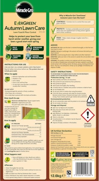 9195+hwqajL._AC_SL1500_ Miracle-Gro Autumn Lawn Care – 12.6kg Bag (Covers up to 360m²)
