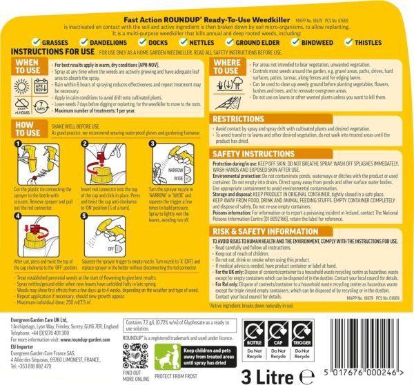 91Cvx7cWmrL._AC_SL1500_ Roundup Fast Action Ready to Use Weedkiller – 3L
