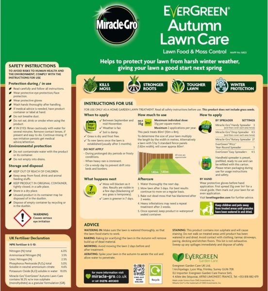 91JyM8lCwAL._AC_SL1500_ Miracle-Gro Autumn Lawn Care 80m2 – 2.8kg Carton