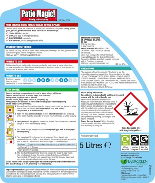 91kYj2YRJ7L._AC_SL1500_ Patio Magic Ready to Use Weedkiller Power Sprayer – 5 L