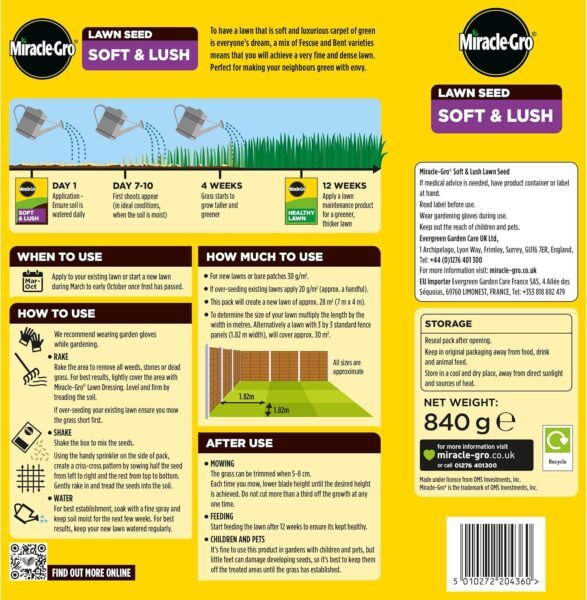 Miracle-Gro Lawn Seed Soft & Lush – 28m² (840g)