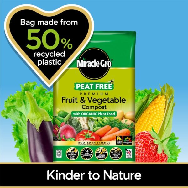 Miracle-Gro Organic Fruit & Veg Peat-Free Compost – 40L Natural Growing Mix for Healthy, Tasty Crops