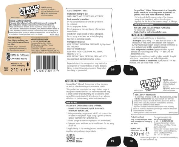 FungusClear Ultimate Concentrate – 210 ml Systemic Fungicide for Roses, Ornamentals & Edibles