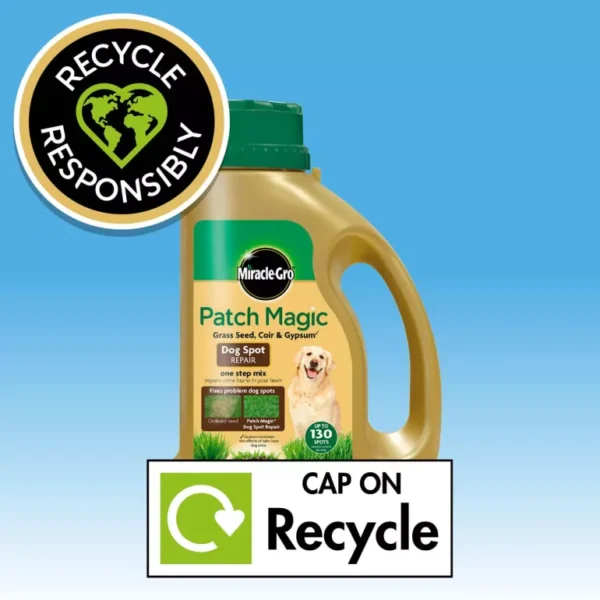 Miracle-Gro Patch Magic Dog Spot Repair Grass seed, Coir and Gypsum – 1.293kg Jug (130 Spots)